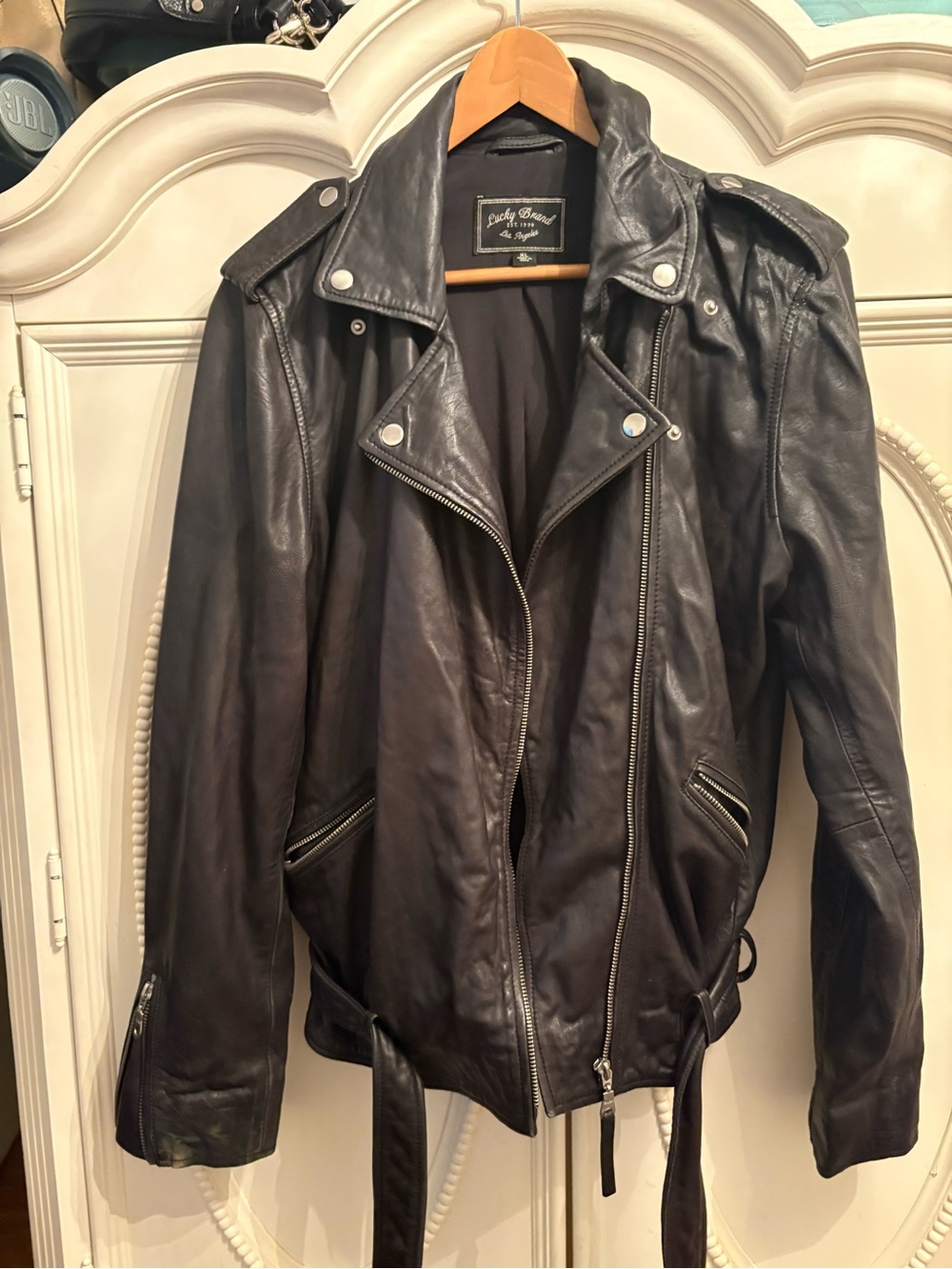 Lucky Brand Black Leather Asymmetrical Moto Jacket (see photos)